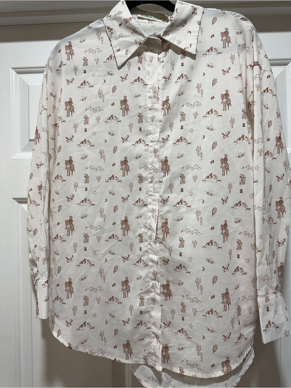 Southern Grace Cream Western Motif Button-Up Blouse